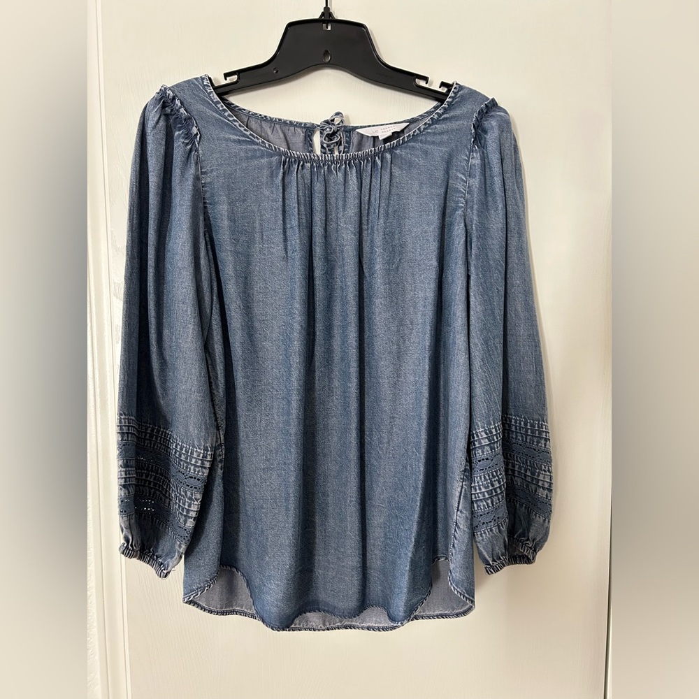 LC Lauren Conrad Denim Blue Tie-Back Top